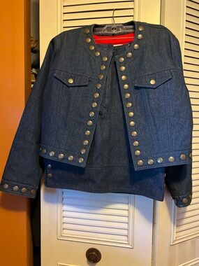 Moschino Red Quilted Liner with Navy Buttoned Shell